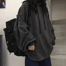 Sudadera holgada de talla grande con capucha para mujer, suéter estilo Hip Hop con estampado de leopardo, ropa de calle Harajuku Punk, Top cálido de lana, 2020 2024 - compra barato