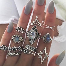 Vintage prata grande estrela anéis para mulher boho geométrica flor cristal junta anel conjunto boêmio midi dedo jóias 2024 - compre barato