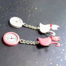 Reloj de cuarzo con dibujos de gato para mujer, a la moda relojes de bolsillo, Clip para colgar, joyería de Doctor para mujer, colgante de plata, colgante de pecho bonito 2024 - compra barato