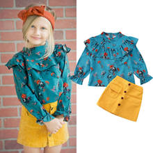 Conjunto de saia floral com estampa floral, romper para crianças com camiseta e mini saia fashion 1-5 anos, outono 2024 - compre barato