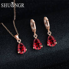 SHUANGR New Arrival Noble CZ Crystal Women Wedding Jewelry Set Red Color Water Drop Necklace & Earrings Jewelry Sets Bijoux 2024 - buy cheap