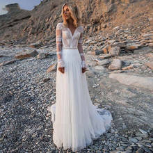 2020 New  Bohemian Wedding Dresses V Neck Long Sleeves Lace Appliques Bridal Gowns Beach A Line Wedding Dress Robe De Mariee 2024 - buy cheap