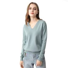 Suéter feminino tricô gola v, pulôver feminino básico suéter macio justo tricô primavera outono 2024 - compre barato