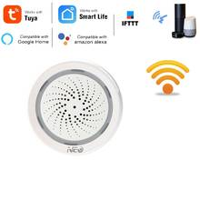 Sensor de alarme de temperatura e umidade, varejo, sirene wifi, aplicativo tuya smart life, funciona com echo alexa, google home, ifttt 2024 - compre barato