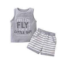 2021 0-3Y Casual Kids Baby Boy Clothing Sleeveless Letter Print T-shirt Vest+Striped Print Loose Shorts Summer 2pcs Set 2024 - buy cheap