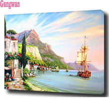 diamond mosaic village garden Seascape and Boat landscape diamond embroidery full square round drill diamond painting diy decor 2024 - buy cheap