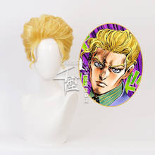 Jojo bizarro aventura kira yoshikage peruca dourada cosplay traje resistente ao calor do cabelo sintético perucas curtas 2024 - compre barato