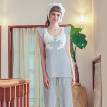 Pijama feminino de algodão natural, pijama feminino de verão, fino, versão coreana, roupa de dormir casual 2024 - compre barato
