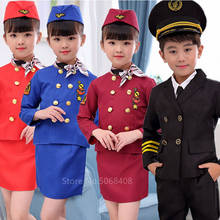 2022 Halloween Carnival Party Pilot Cosplay Costumes for Kids Boys Birthday Gift Girls Flight Attendant Dress Stewardess Uniform 2024 - buy cheap