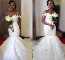 Sexy sirena vestidos de boda africanos hombro Encaje Vintage 3D negro Floral niñas Nigeria país árabe de talla grande Brida 2024 - compra barato