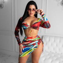 Three Pieces Swimsuit w/ Matching Cover Up Set Sexy Tie Bikini with Bottom Swimsuits Sexy 3 Piece Swim Suit Long Sleeve Tankini 2024 - buy cheap