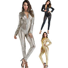 Women Faux Leather Jumpsuit Latex Catsuit Romper Metallic Bodysuit Sexy Clubwear Stripper Leather Playsuit 2024 - buy cheap