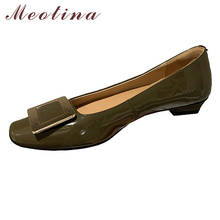 Meotina-zapatos planos de piel auténtica Natural para mujer, calzado informal con punta cuadrada, decoración de Metal, zapatos poco profundos, primavera 2021 2024 - compra barato