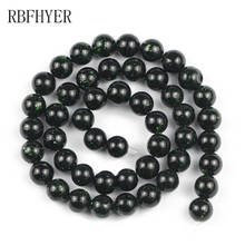 RBFHYER-Cuentas de arena de color verde oscuro para fabricación de joyas, abalorios redondos de piedra Natural, accesorios de pulsera, DIY, 4, 6, 8, 10, 12MM 2024 - compra barato