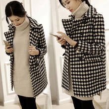 Women autumn winter turn down collar plus size loose cocoon style thickening wool woolen houndstooth grid plaid coat casacos 2024 - buy cheap