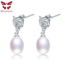 Fox-pendientes de perlas naturales para mujer, de Plata de Ley 925, pendientes de boda, joyería fina de plata 925, 8-9mm 2024 - compra barato