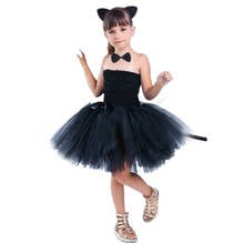 Cute Black Cat Tutu Dress Baby Girls Birthday Dresses Toddler Kids Halloween Costumes Children Animal Cosplay Outfit Solid Black 2024 - buy cheap