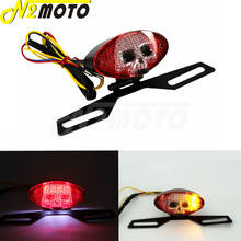 Luz led esqueleto de caveira com placa de licença, 3d, indicador de seta para harley chopper bobber, cafe racer, luzes traseiras, luz de freio 2024 - compre barato