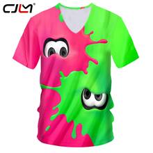 CJLM V Neck T Shirts Male Fashion Short 3D Tee Shirt Printing Cartoon Red-green Eyes Summer Leisure Big Size Unisex T-shirt 2024 - buy cheap