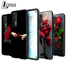 Capa de silicone com rosas vermelhas para celular, capinha preta para huawei p30 p20 p40 lite e pro p smart z plus 2019 p10 p9 lite 2024 - compre barato