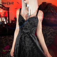 InsDoit женское черное готическое кружевное мини-платье с высокой талией Harajuku, сексуальное платье на бретельках с v-образным вырезом, винтажное вечернее платье для клуба 2024 - купить недорого