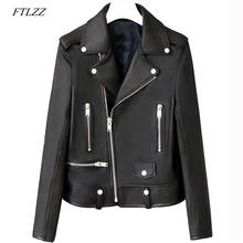 FTLZZ Black Faux Leather Jacket Women Spring Autumn Short Soft Pu Leather Motorcycle Jackets Zipper Biker Coat 2024 - buy cheap