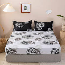 3pcs Fitted Sheet and Pillowcases Set White & Black Leaf Printed Mattress Protector Cover Bottom Sheet Modern Bed Linens 5 Size 2024 - buy cheap