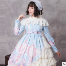 Vestido vintage de corte irregular con estampado de hojas de loto para niña, traje Victoriano de cintura alta con cuello peter pan, lazo de encaje, estilo kawaii 2024 - compra barato