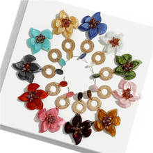New Japanese and Korean version of retro style long acrylic earrings ring flower pendant earrings 2024 - buy cheap