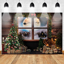 Telón de fondo de ventana de Navidad para fotografía, Luna ligera de invierno, árbol de navidad, regalos de madera, fotocall de juguete 2024 - compra barato