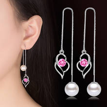 Female Elegant Pink Crystal Long Tassel Dangle Earrings Luxury Round White Pearl Drop Earrings For Women Vintage Wedding Jewelry 2024 - buy cheap