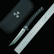LEMIFSHE-cuchillo plegable JR3406, herramienta EDC con mango de fibra de carbono, hoja D2, para acampar al aire libre, supervivencia, cocina, fruta 2024 - compra barato