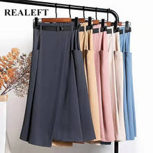 REALEFT 2021 New Solid Cargo Women's Long Skirts with Belted High Waist Casual A-Line Female Umbrella Skirts Pockets Ladies 2024 - buy cheap