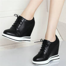 Fashion Sneakers Women Lace Up Cow Leather Wedge High Heel Vulcanized Shoes Female Round Toe Platform Oxfords Shoes Casual Shoes 2024 - buy cheap