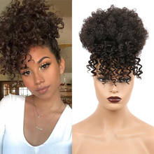 Synthetic Afro Curly Bangs Adjustable Drawstring Ponytail With Bangs Short Wrap Clip in Hair Extension on Puff Hair Bun Chignon 2024 - buy cheap