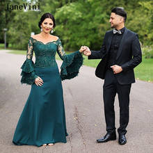 Janevini-vestido de noite feminino dubai, verde escuro, árabe, renda, babado, manga longa, apliques frisados, sereia, vestido formal, 2020 2024 - compre barato