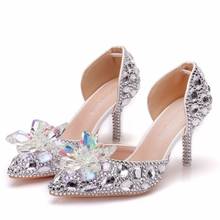 Crystal Queen Cinderella Woman's High Heels Female Single Sandals Rhinestone Wedding Dress Shoes Pointed Toe 2024 - buy cheap