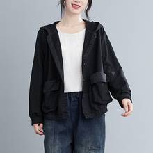 Jaqueta feminina casual s2144, casaco feminino folgado com capuz, estilo simples, cor sólida, confortável, outono 2020 2024 - compre barato