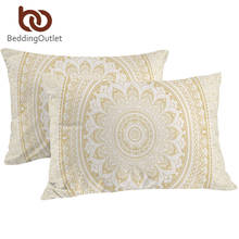 Fronha de mandala dourada beddingoutlet, capa boho de travesseiro flor boho estilo étnico para casa 50x75cm 50x90cm 2024 - compre barato