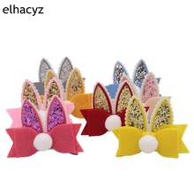 8pcs/lot 3'' Bow Hairpin  Glitter Rabbit Ear Hair Clip Fashion Felt Bow Barrette With Pom Headwear Girls Animal Ears Hairpin 2024 - buy cheap