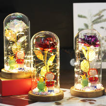 Lámpara de cúpula de cristal de La Bella y La Bestia, Rosa eterna, lámina de oro de 24K, decoración de flores artificiales para regalos de boda y Día de la madre 2024 - compra barato