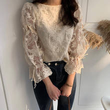 Fashion embroidered lace Tops Elegant Flare sleeve Casual Women blouse Blusa  2021 Spring Autumn New Girl Chiffon shirt 2024 - buy cheap