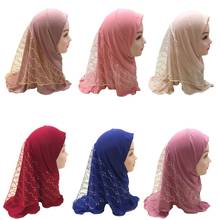 Muslim Girls Kids Hijab Scarf Islamic Mesh Headscarf Cover Head Wrap Shawl Caps Full Cover Prayer Hat Arab Turban Amira Fashion 2024 - buy cheap
