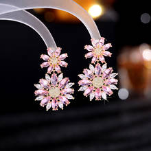 Spring Fashion Crystal Flower Earrings for Women 2022 Luxury Jewelry Cubic Zirconia Wedding Brand Earring Dangler 2024 - buy cheap