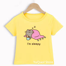 High Quality Children's T-Shirts Funny Sleepy Cat Print Tshirt Summer Baby Clothes Boys Girls Pink/Yellow/Blue/Green Kid T Shirt 2024 - buy cheap