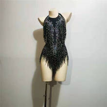 Y55 черный высокий вилка сиамский Взрослый Латинский сценический костюм женский боди со стразами кисточки без рукавов наряды полюс танцевальная одежда платье 2024 - купить недорого
