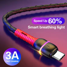 3a tipo c usb cabo de carregamento rápido led colorido luzes de respiração tipo-c cabo usb cabo de dados de carga rápida para iphone xiaomi huawei 2024 - compre barato