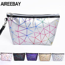 AIREEBAY Holographic Cosmetic Bag Women Pink Silver Makeup Bag Female Toiletry Bag Black Geometric Travel Organizer Laser Purse 2024 - buy cheap