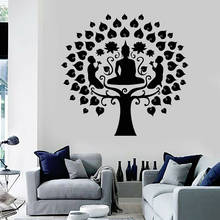 Calcomanía de vinilo para pared, pegatinas de Buda, árbol, Loto budista, meditación, para Yoga, Estudio, diseño de decoración, extraíble, arte para el hogar, C512 2024 - compra barato