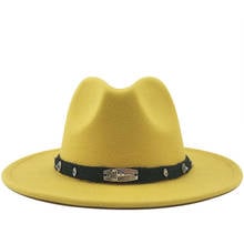 Hot Men Women Wide Brim Wool Felt Fedora Panama Hat with Belt Buckle Jazz Trilby Cap Party Formal Top Hat In Pink,black 56-60CM 2024 - buy cheap